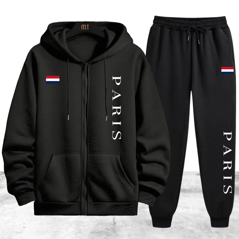 Winter Clothing Ideas - Paris Printing Men's Tracksuit Casual Zip