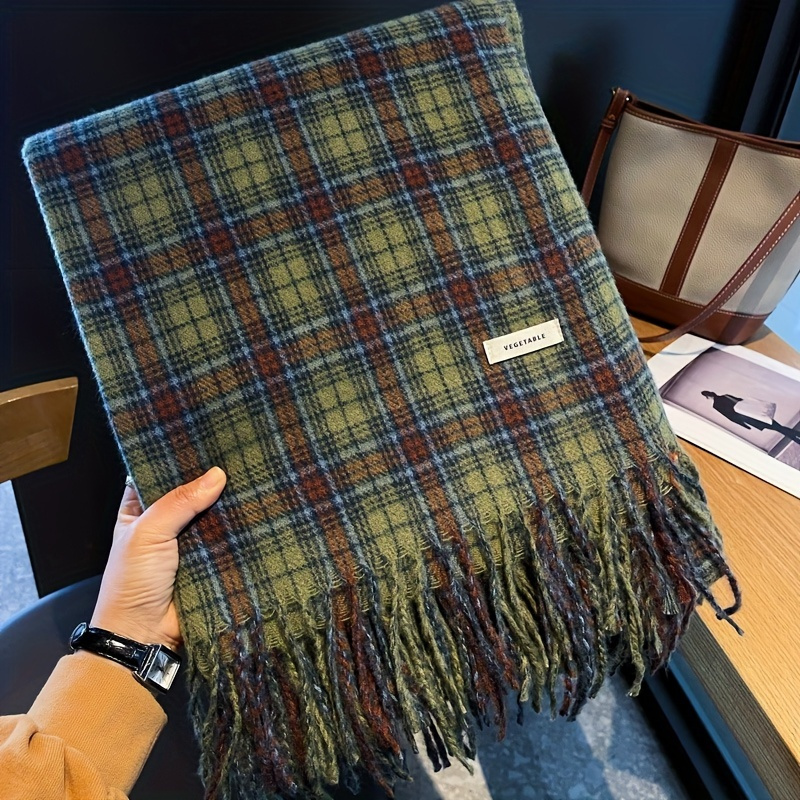 Vintage Green Plaid Tassel Sca - огляд і ціна Cashmere Scarf Wrap