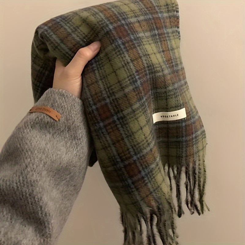 Vintage Green Plaid Tassel Sca - огляд і ціна Cashmere Scarf Wrap
