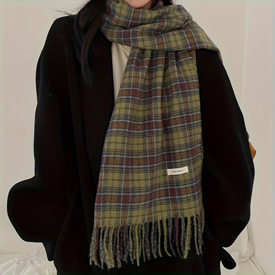 Vintage Green Plaid Tassel Sca - огляд і ціна Cashmere Scarf Wrap