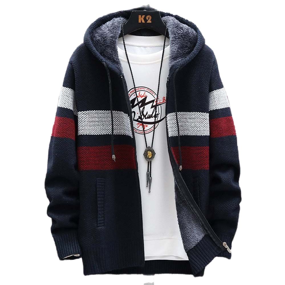 Men's Striped Sweater Coat Thi - огляд і ціна Fleece Hoodie Lined
