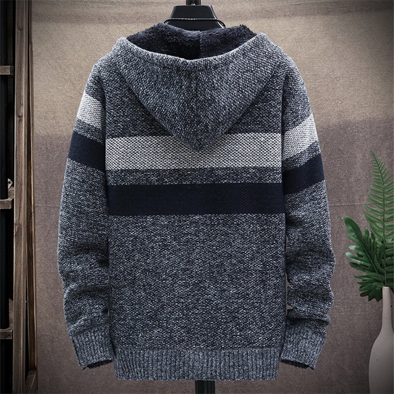 Men's Striped Sweater Coat Thi - огляд і ціна Fleece Hoodie Lined