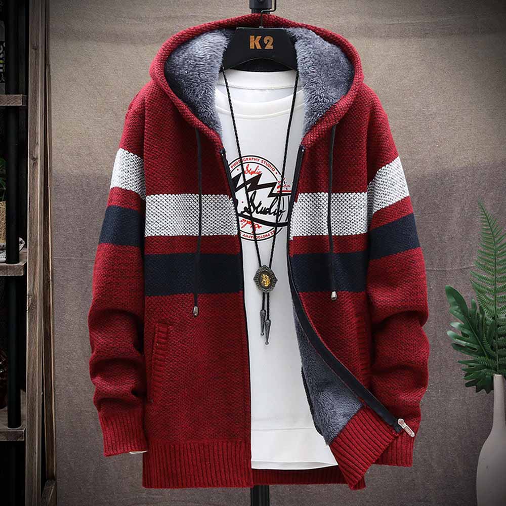 Men's Striped Sweater Coat Thi - огляд і ціна Fleece Hoodie Lined