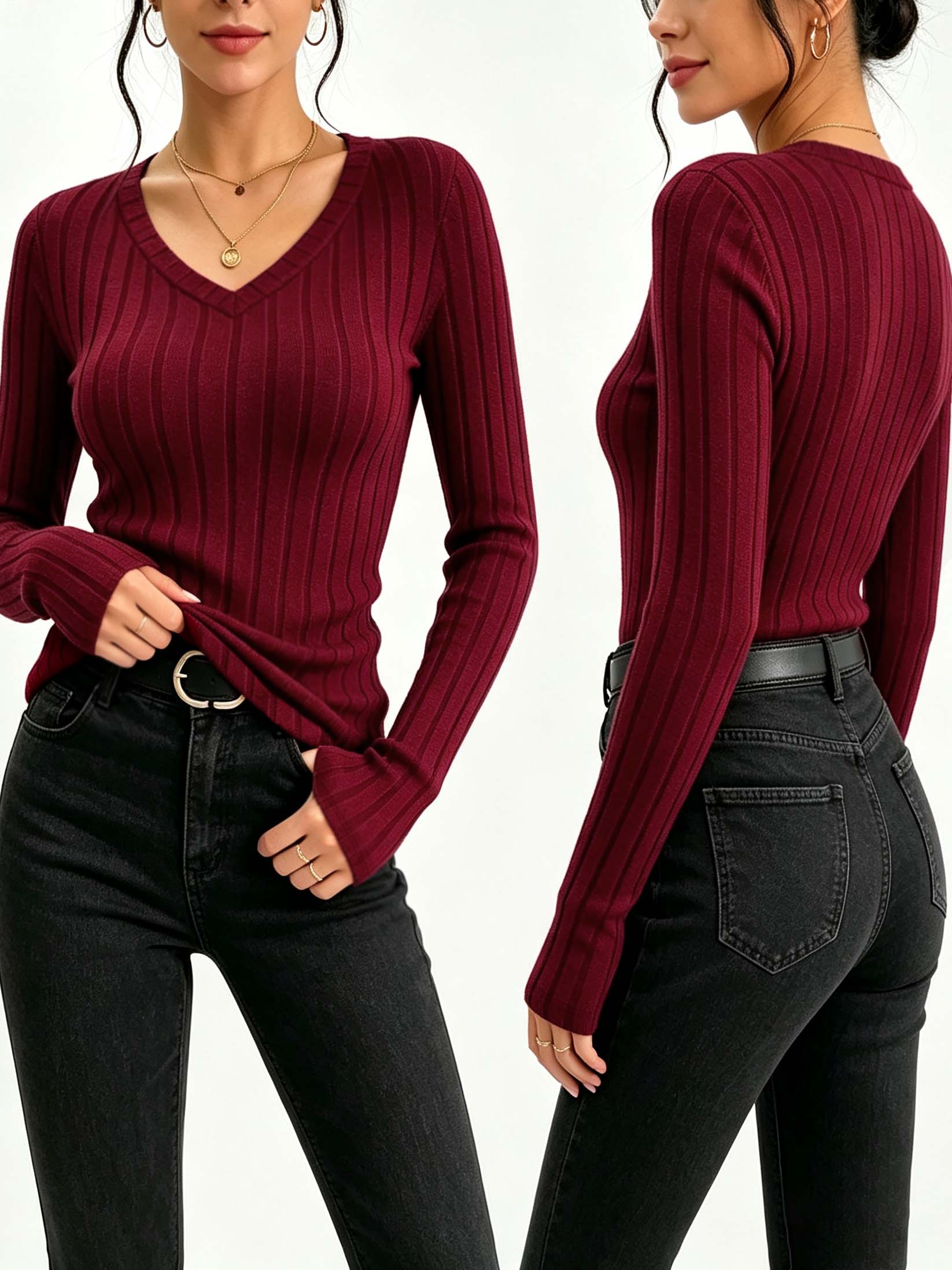 Women Solid V‑Neck Ribbed Knit - огляд і ціна Winter Clothing For Women